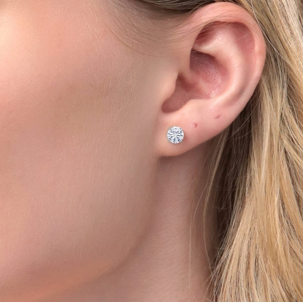 CERTIFIED 14k White Gold 2.ct Diamond Stud Earrings Moissanite Charles Colvard - Picture 4 of 6